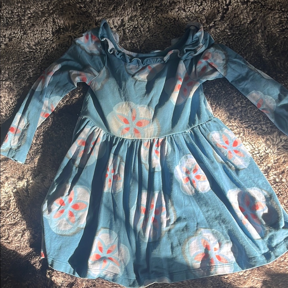 Girls' Blue Floral Long-Sleeve Dress